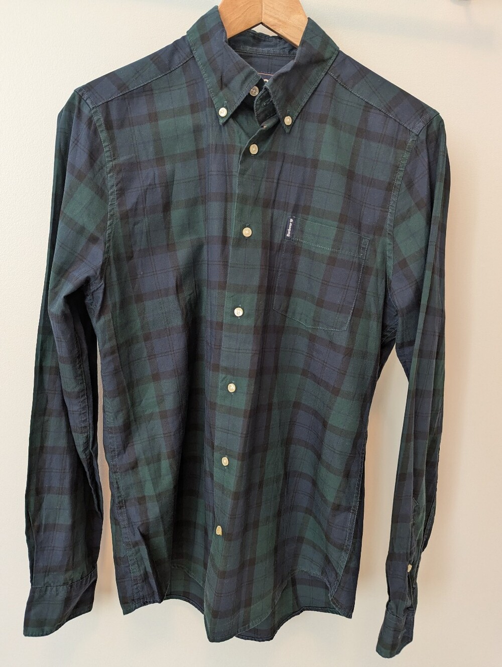 Barbour Green and Navy Plaid Button-Down Shirt